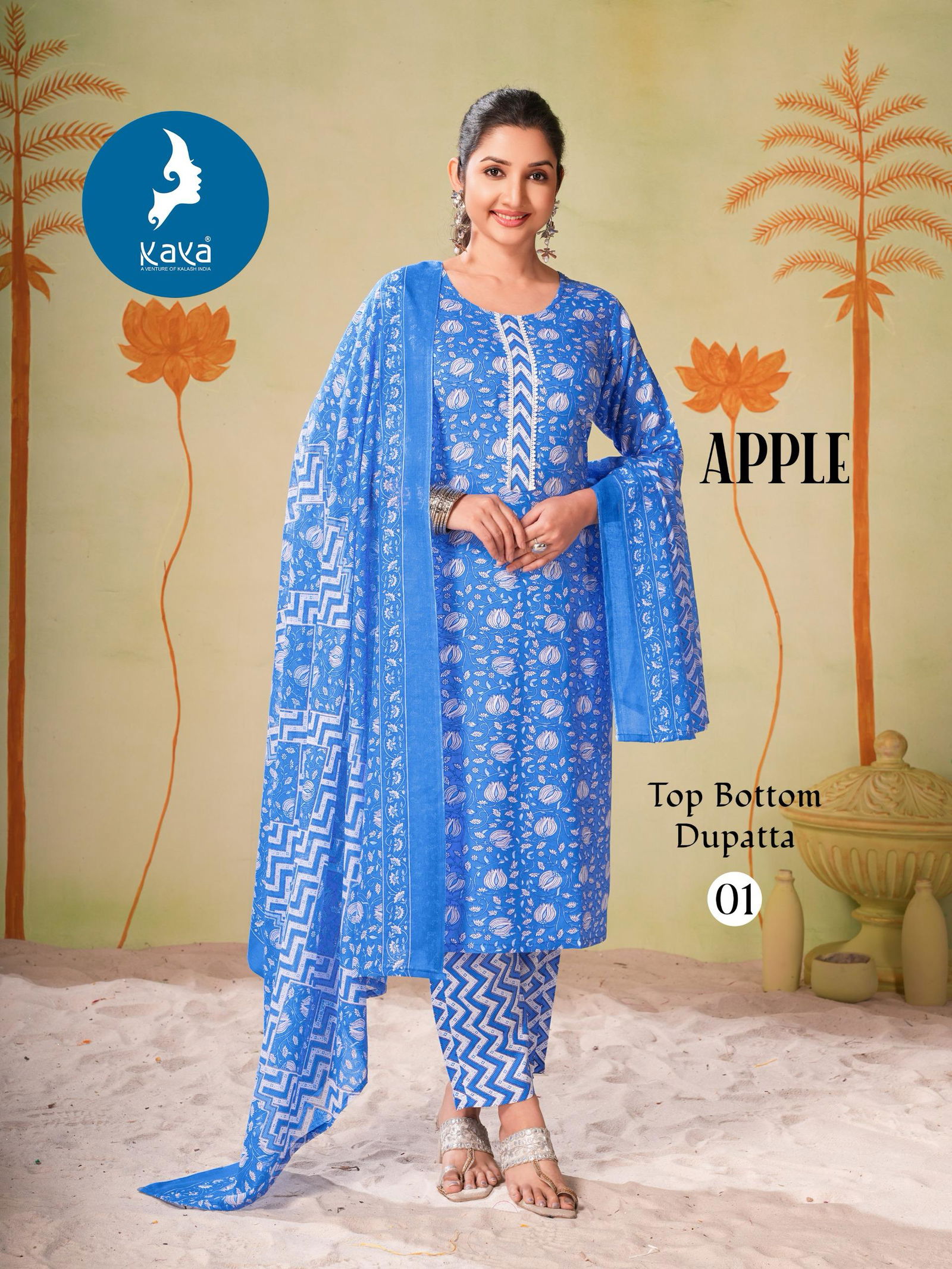 Apple By Kaya Rayon Printed Kurti With Bottom Dupatta Exporters In India